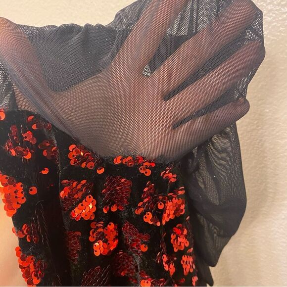 Weissman Dance costume leotard red sequin flapper fringe 11475 LC-large child - Picture 4 of 10